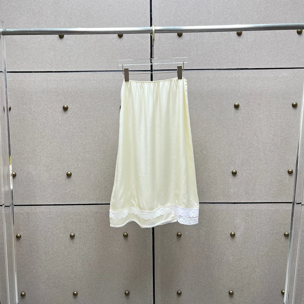 

Women's Silk Blend Half Slip Skirt Lace Trim A-Line Underskirt Elastic Waist Satin Midi Slip Dress for Ladies New Y2K for 2026