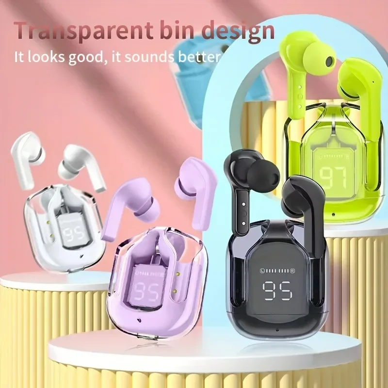 Original Wireless Bluetooth earphone transparent hifi headphones led power digital display stereo sound earphones for Xiaomi