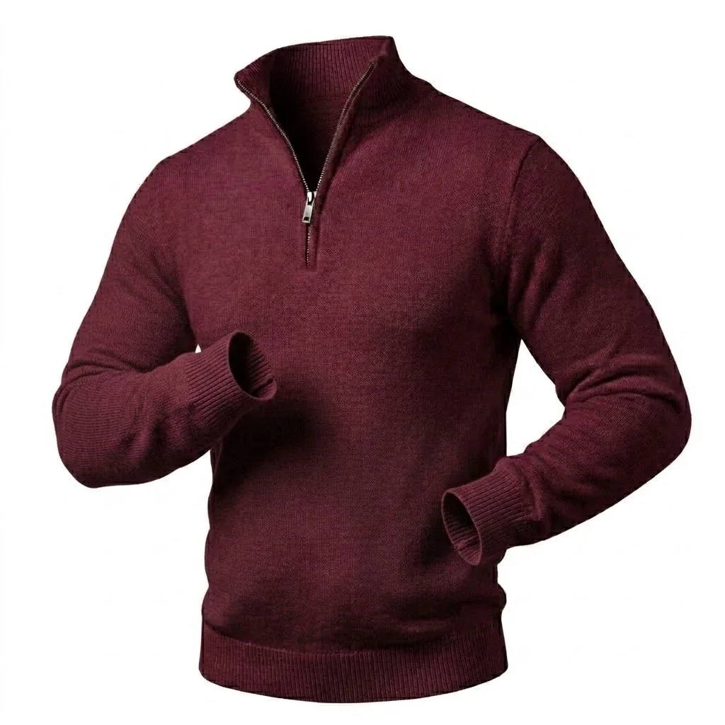 Autumn Mens Quarter Zip Knit Jumper Stand Neck Pullover Long Sleeve Cozy Sweat Top Fall Winter Relaxed Outer Garment Blouses