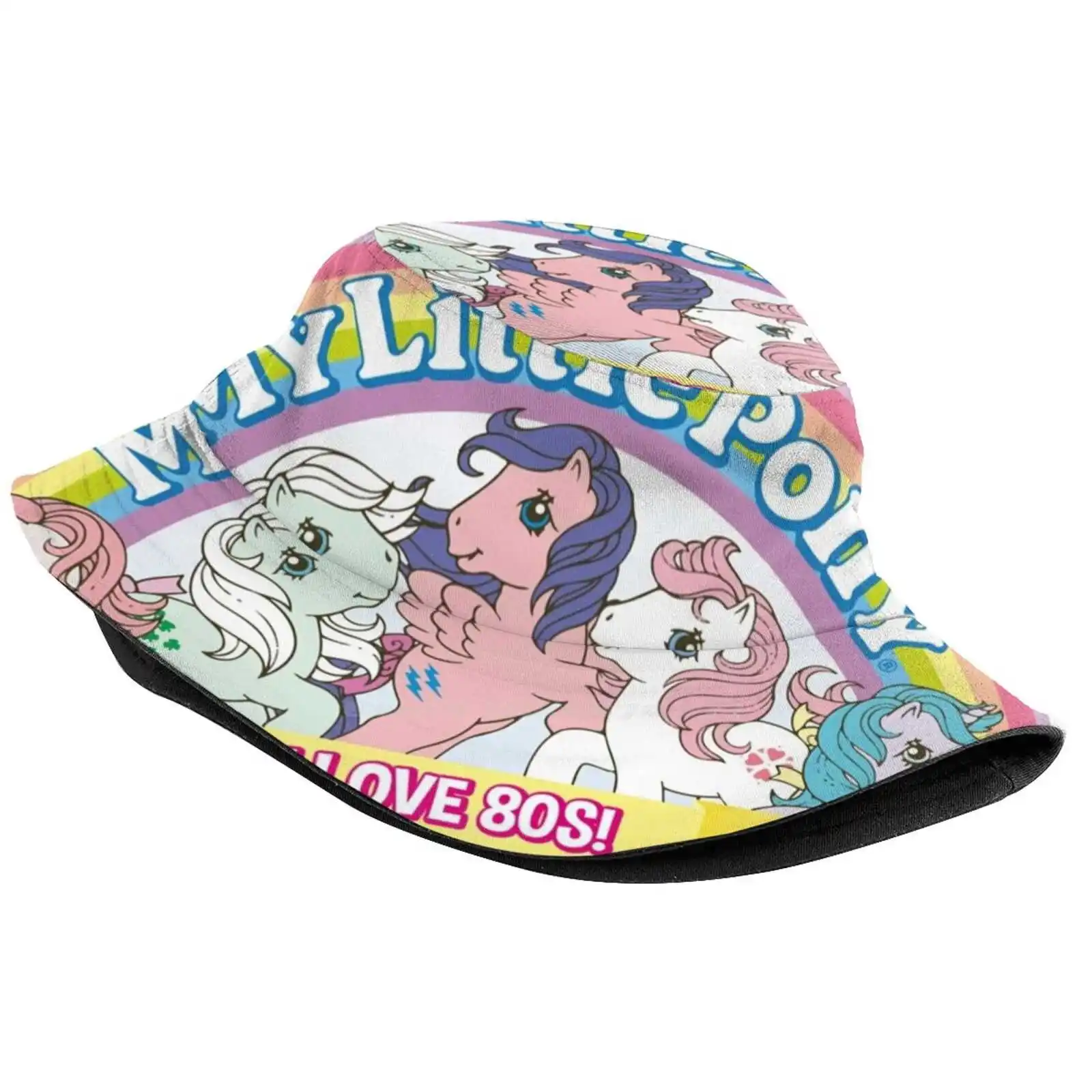 My Little-80S Korean Caps Funny Beach Bucket Hats My Little Mio Mini Vintage Anni 80 80S Ponies Horses Color Rainbow Cartoon