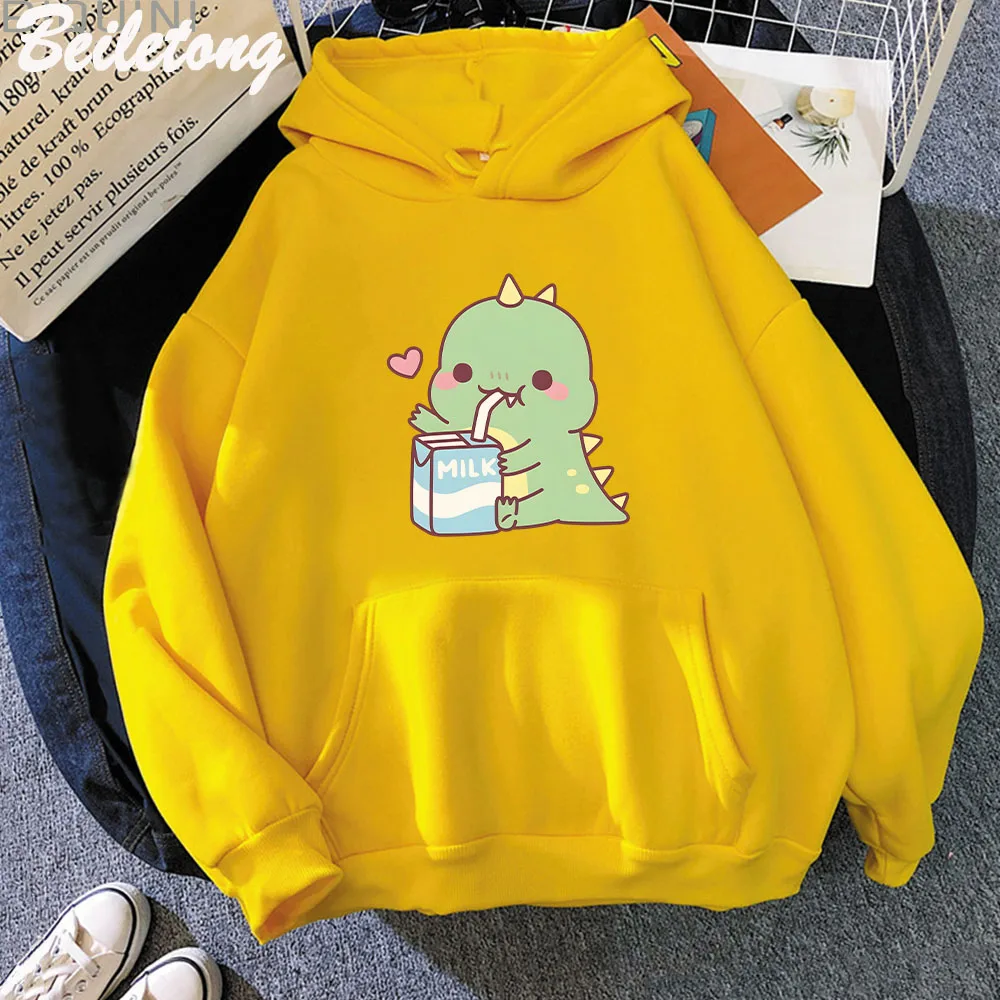 Dinosaur Oversized Cartoon Women Sweatshirt Hoodie Cute Print Kawaii Clothes for Girl Pullover Casual Funny Women Harajuku Wram