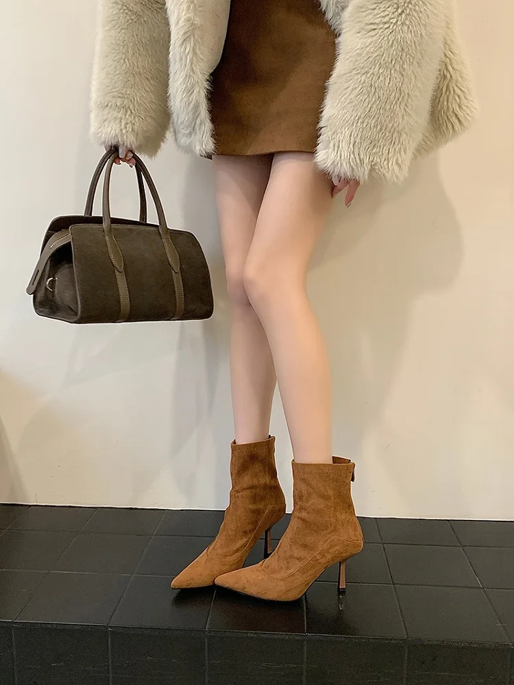Eilyken Women Ankle Boots Sexy Thin High Heels Pointed Toe Female Shoes Spring Autumn Zipper Chelsea Short Booties