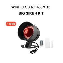 433MHz Outdoor Big Sound 110dB Siren Alarm Kit Sensing Trigger For Patios Gardens Entrances On-site High-Decibel Alarm Siren