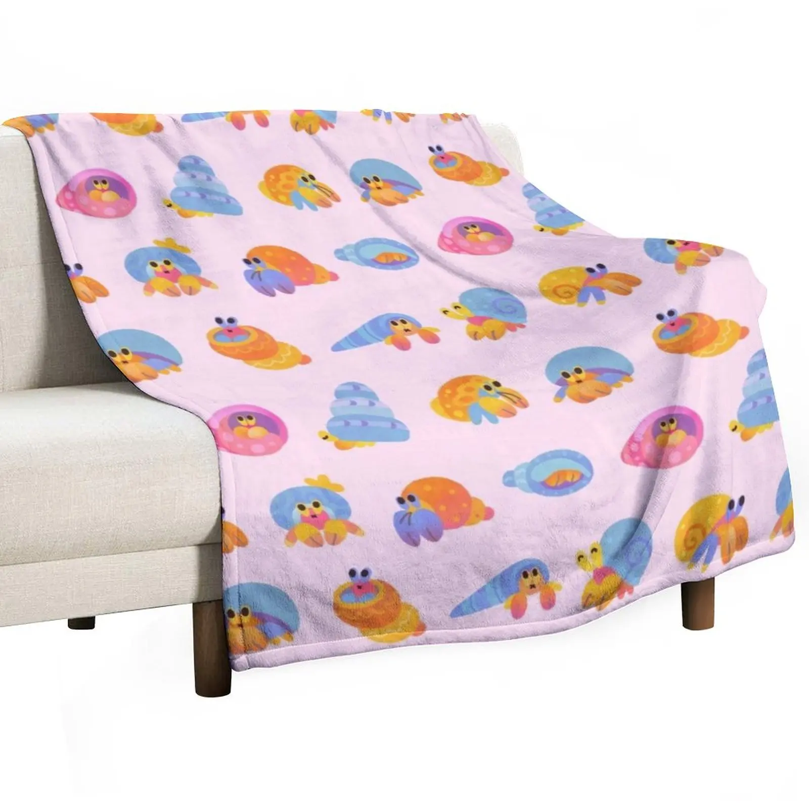 Hermit crab - pink / knife jellyfish Throw Blanket Single heavy to sleep Beach Soft Plaid Hairys Blankets