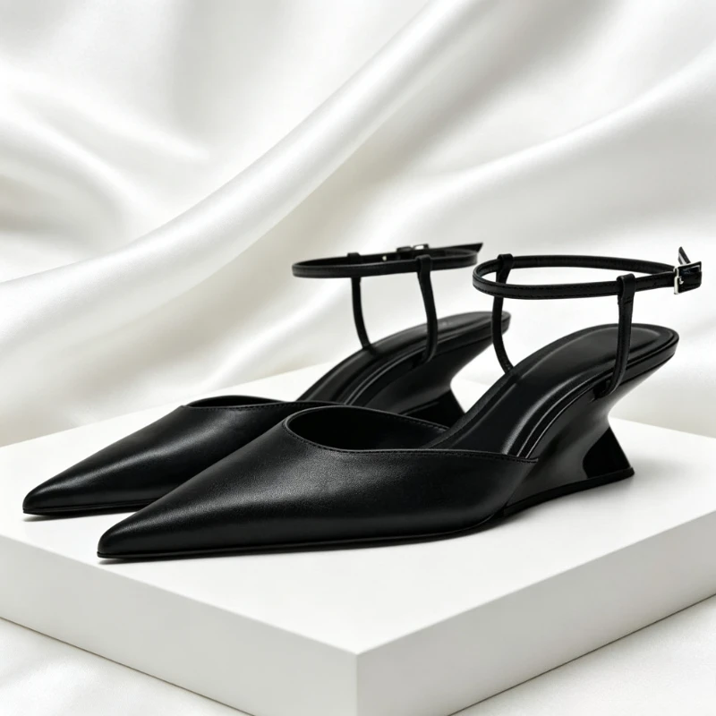 Luxury Brand Women's Pointed Toe Wedge Sandals Summer New Shallow One-word Buckle Designer Shoes Fashion Slingback Mules Shoes view 2