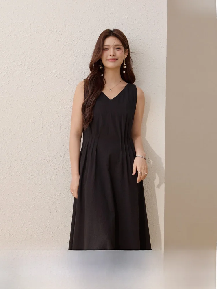 

Простое элегантное плиссированное платье с завышенной талией для женщин больших размеров, повседневное, А-силуэт, миди, весенняя мода, новинка