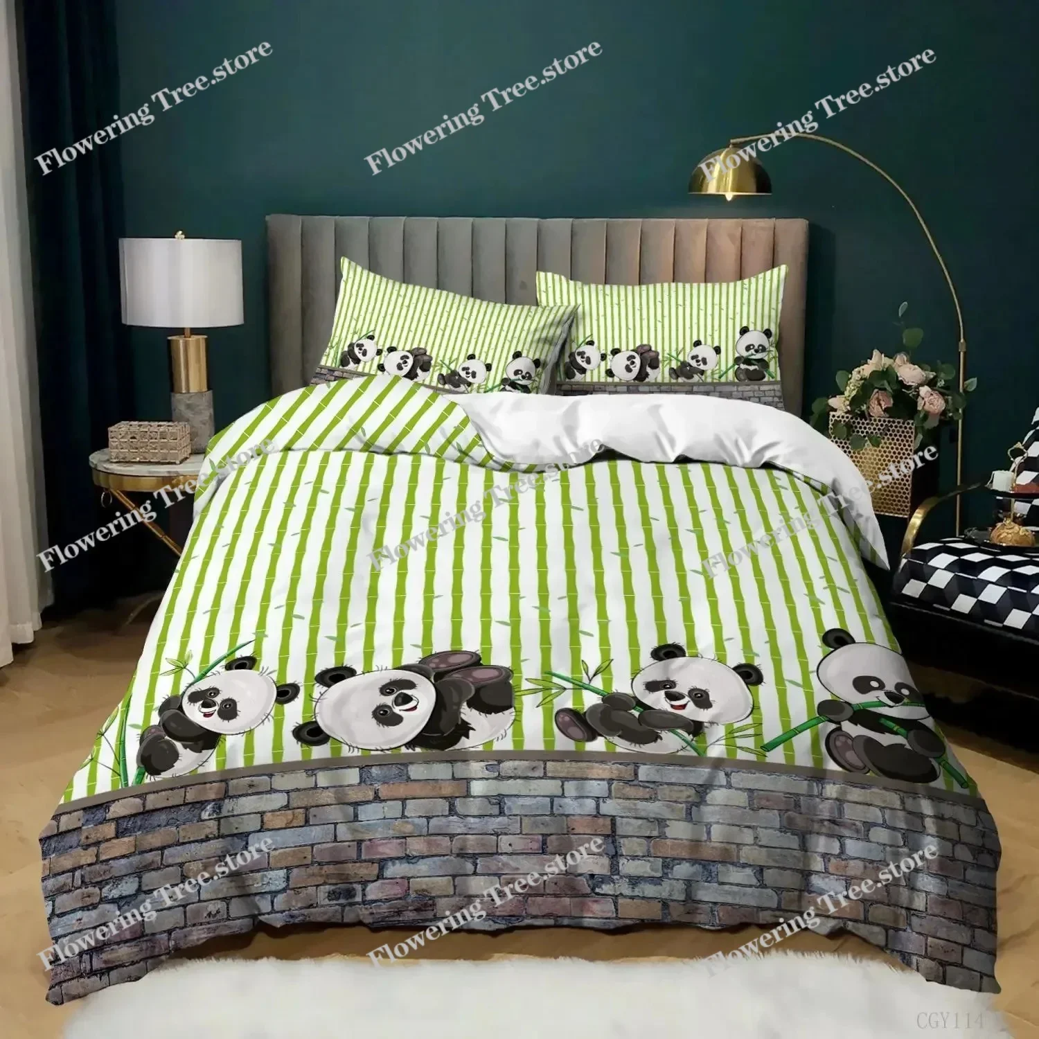 

Cute Panda Duvet Cover Set 3D Print Kawaii Wild Black White Animal Comforter Cover for Adult Kid Boy Polyester Bedding Set King