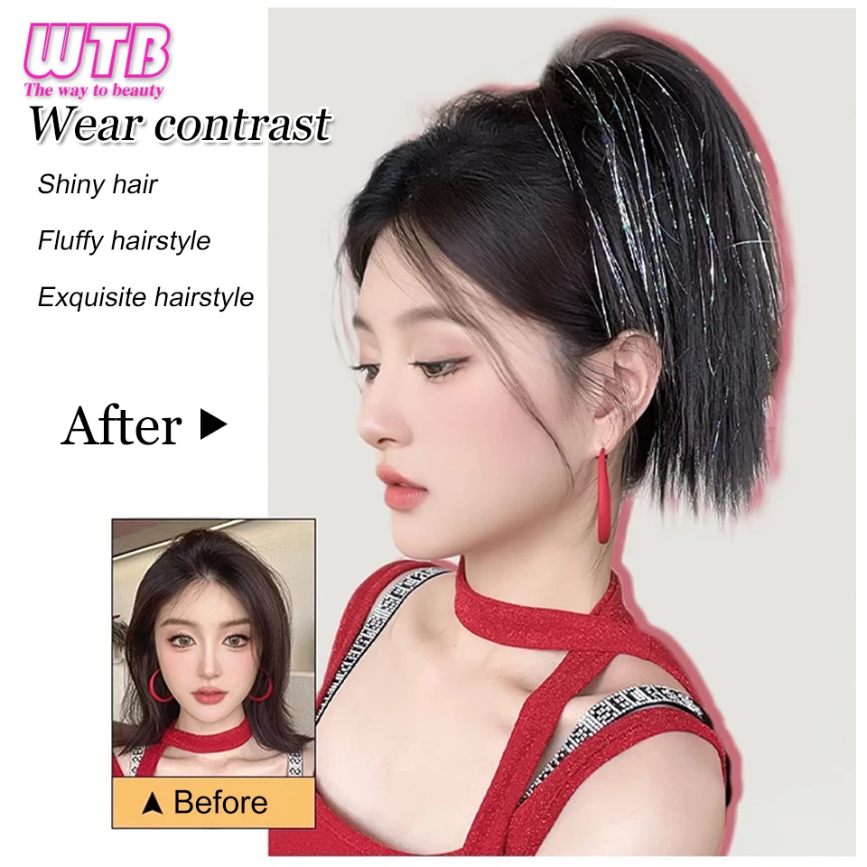 Extensions Capillaires Synthétiques Courtes et Droites avec Pince à Griffe, Queue de Cheval Brillante, Faux Cheveux pour Femme, Postiche, Utilisation 03