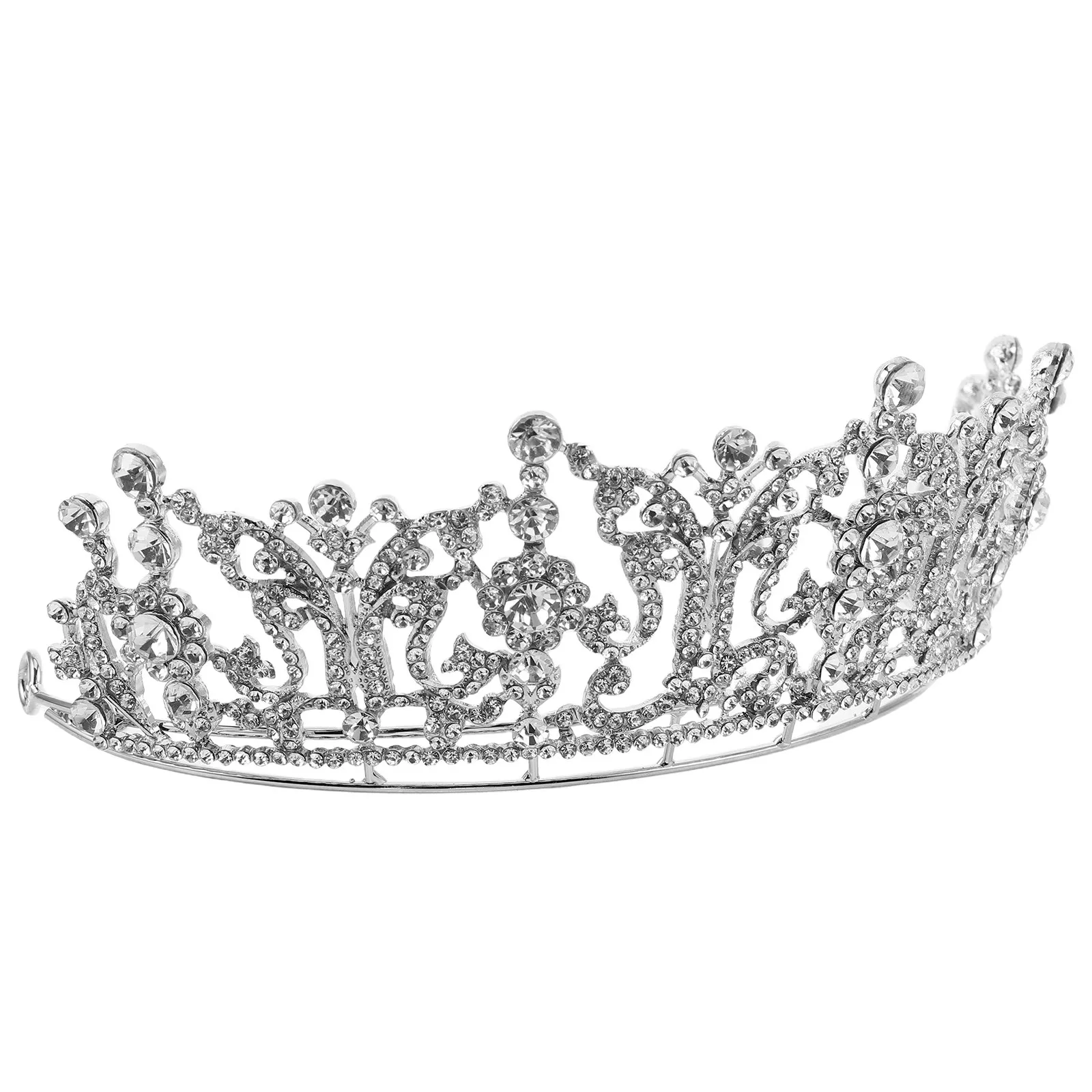 

Metal Bridal Tiara Silver-Plated Finish Rhinestone Sparkling Wedding Crown Elegant Bride Headpiece for Wedding Prom Bridal