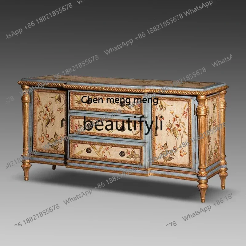 D178  European painted entrance cabinet high-end partition cabinet retro pure hand-painted solid wood dining side cabinet