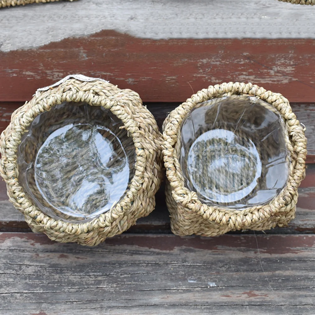 

Round 12X11Cm Grass Woven Flower Pastoral Style Waterproof Storage Organizer For Home Garden Decor Indoor Outdoor Wall