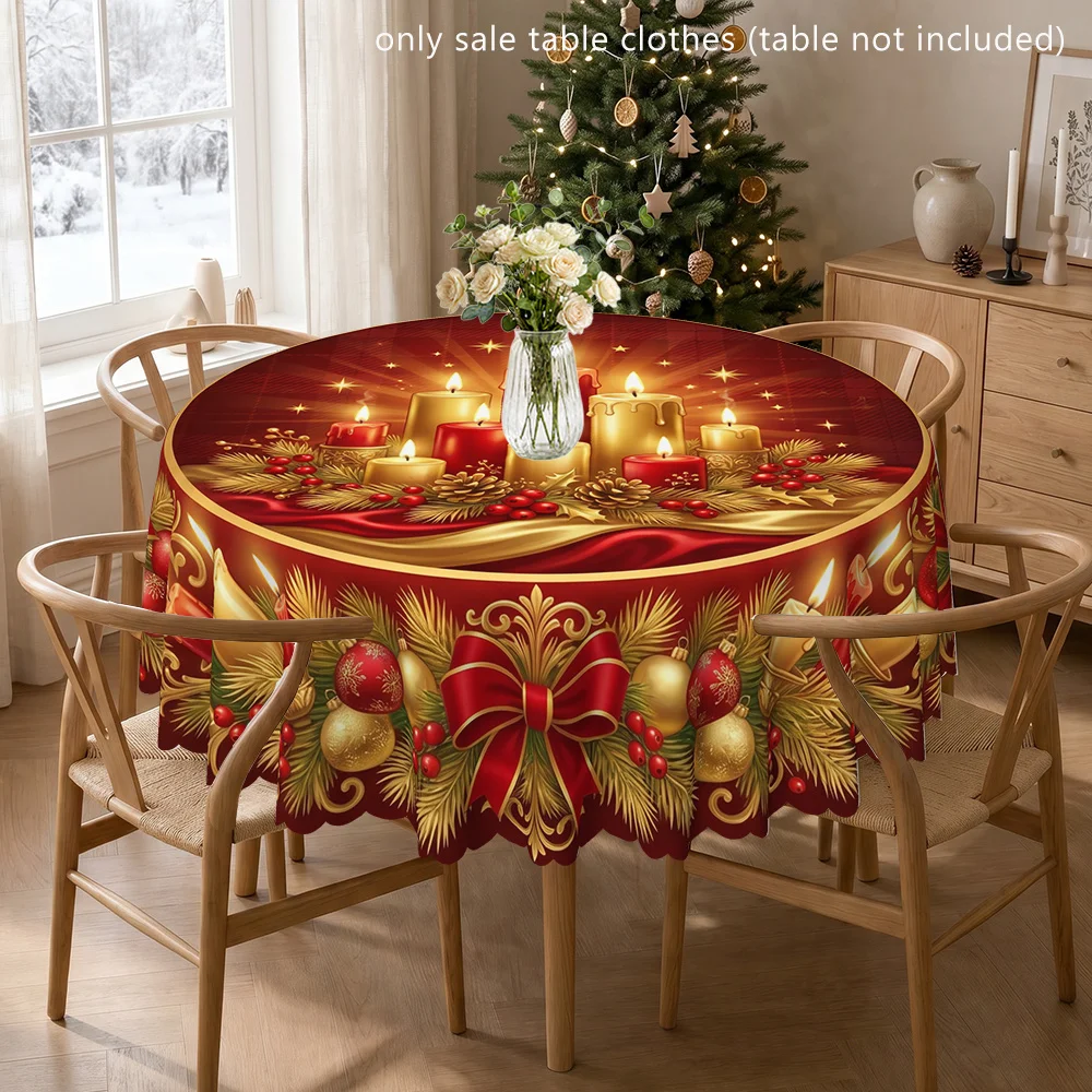 Round tablecloth, indoor and outdoor - Christmas wreath with candle print table cover with wreath pattern