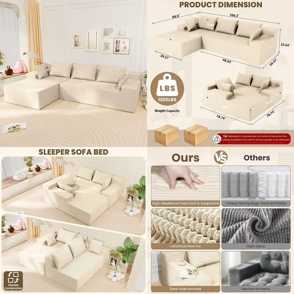 Spacious U-Shaped Sectional Couch