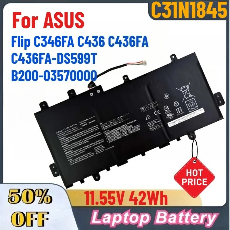 11.55V 42Wh High-Quality C31N1845 Laptop Battery for ASUS Flip C346FA C436 C436FA C436FA-DS599T B200-03570000 Fast Shipping