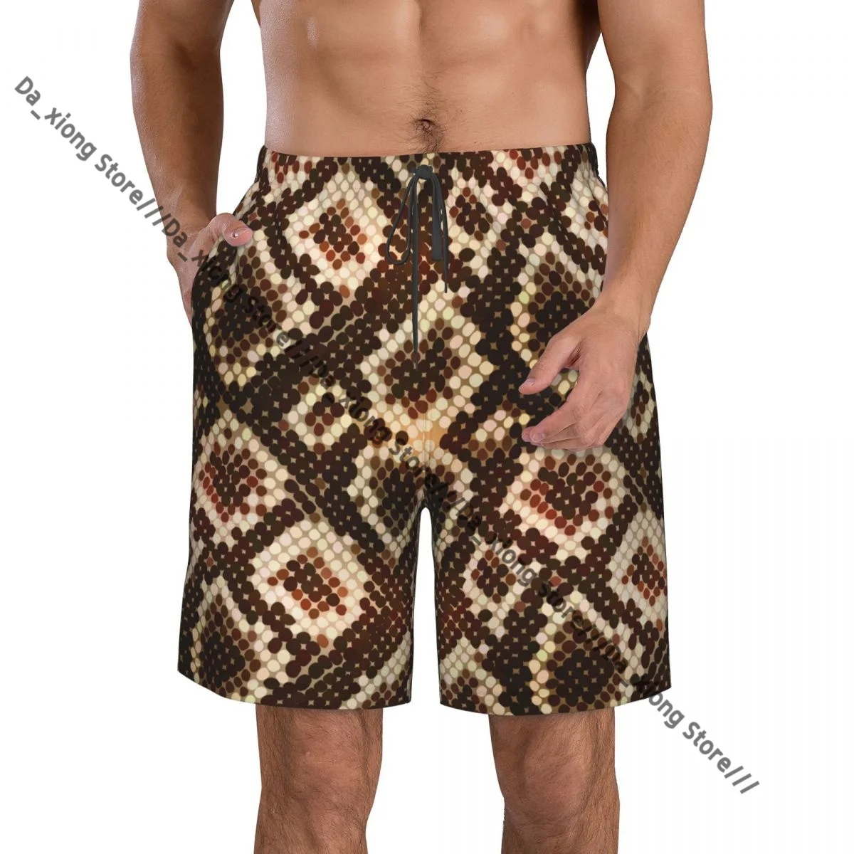 Mens Swimming Shorts Swimwear Snake Skin Texture Trunks Swimsuit Beach Wear Boardshorts