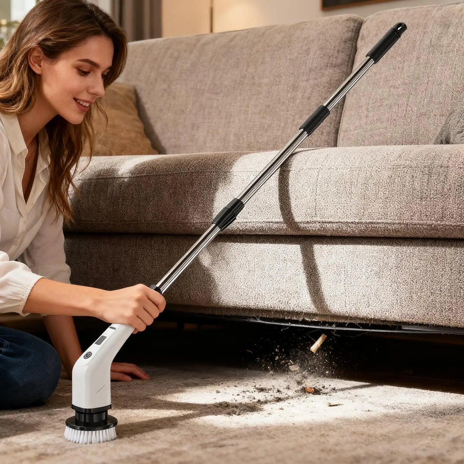 

Electric Bathroom Scrubbing Brush Rotating Adjustable Safe Long Lasting Battery Tool Bathroom Electric Cleaning Brush For Home