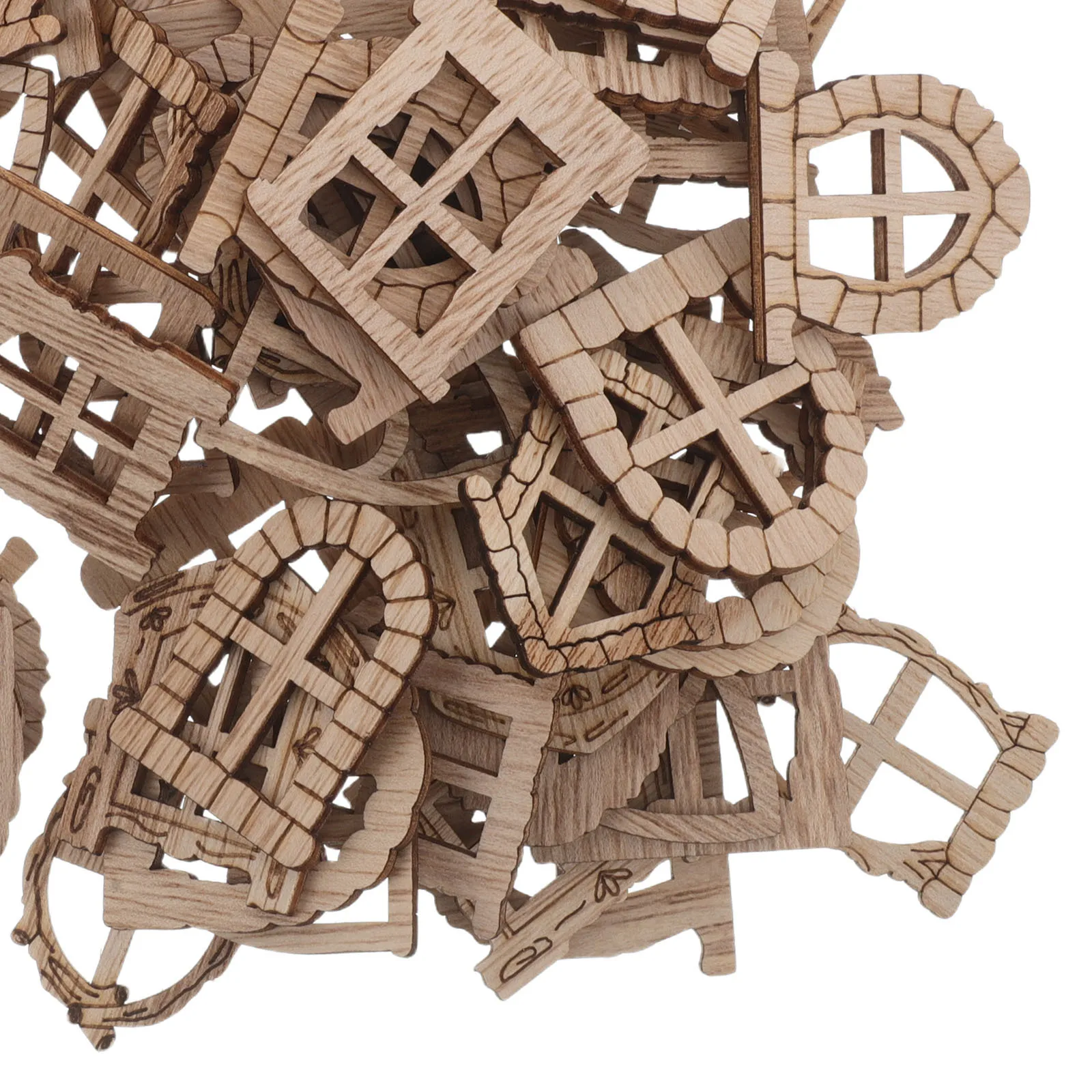100-teiliges Miniatur-Feentür- und leeres Holzfenster-Set mit natürlichen, unbemalten Rahmen für DIY-Gartenzubehör, Feenhaus