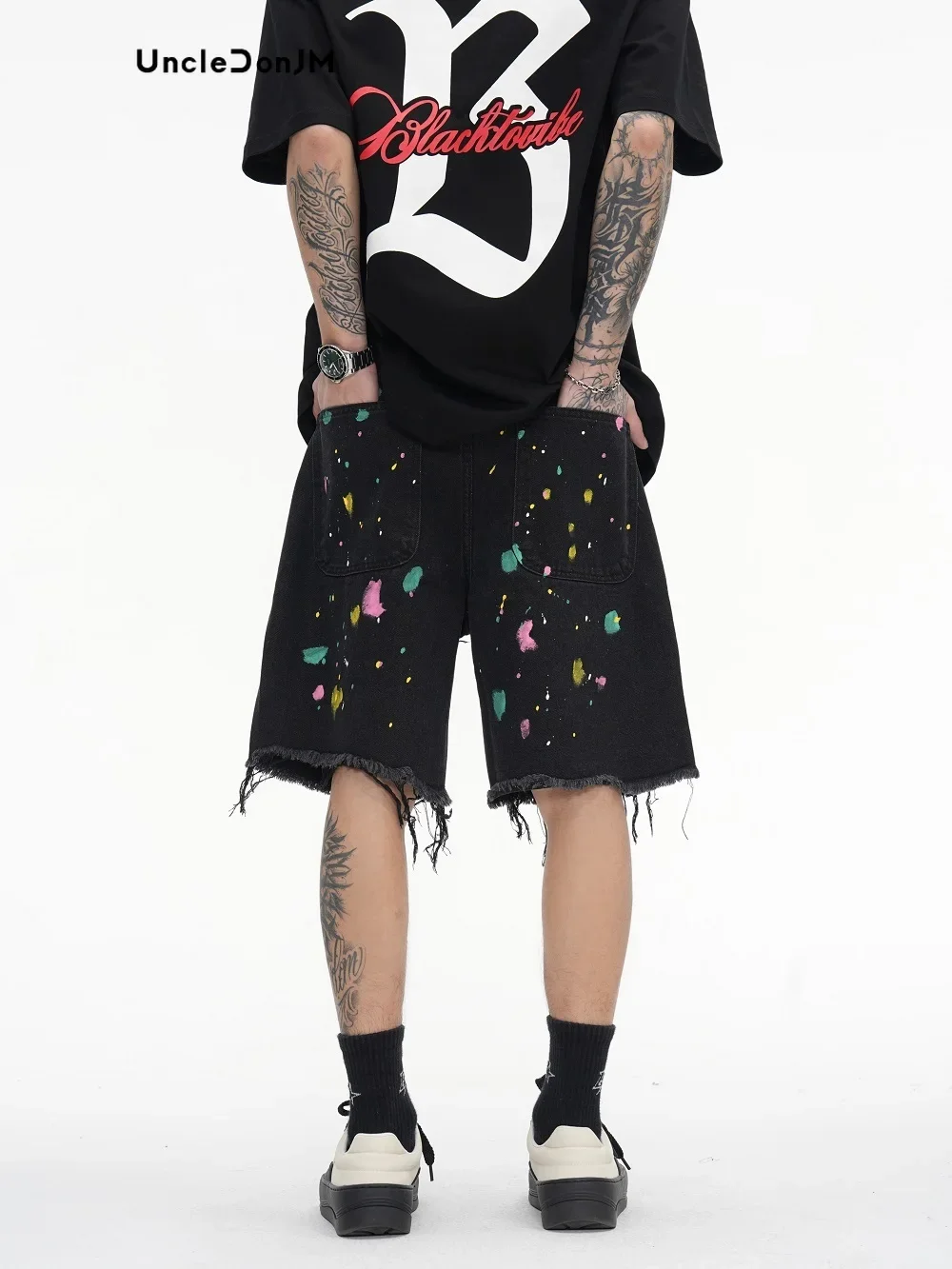 Graffiti Denim Shorts Pathches Flower Jorts Men Vibe Style Baggy Jorts Streetwear Y2k Jeans for Men