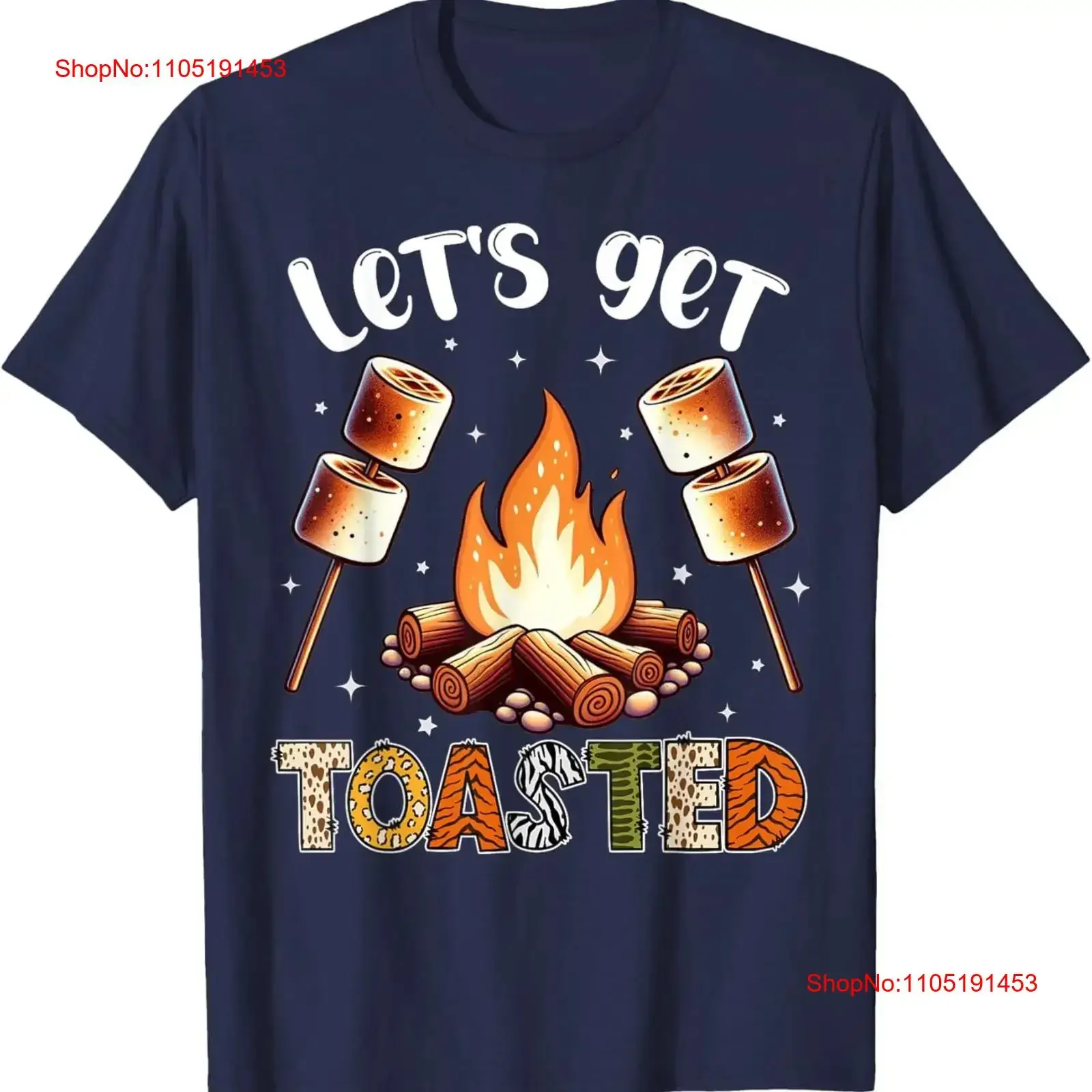 

Camping Campfire Marshmallow Let's Get Toasted T Shirt vintage Washed Slightly Soft Casual fashion Top For Everyday Wear
