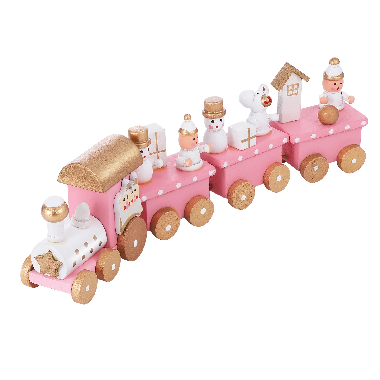 

Wooden Train Toy Xmas Christmas Four Section Mini Desktop Child Toddler for Kids