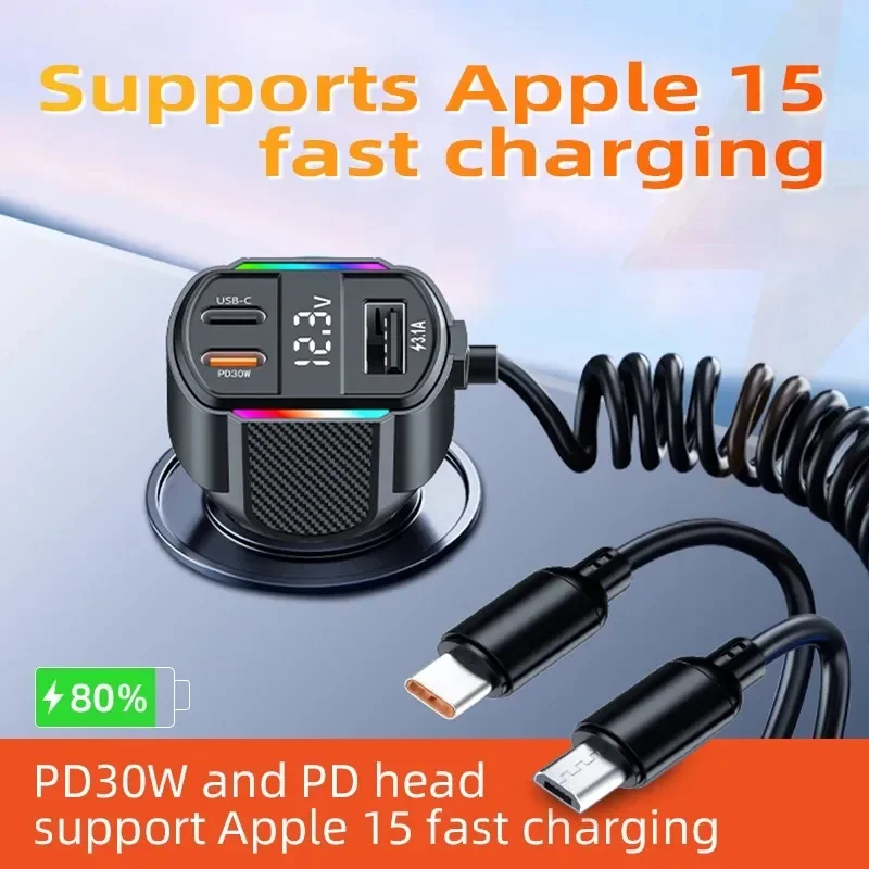 

Super Fast USB Car Charger Micro USB Type-C Wire PD3.0 12-24V for iPhone Samsung XIAOMI Fast Charging Stations