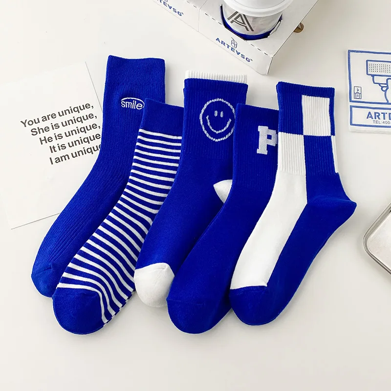 New Blue Socks Women In The Tube Socks Striped Letter Tube Socks Popular Style Men and Women Couples Stockings