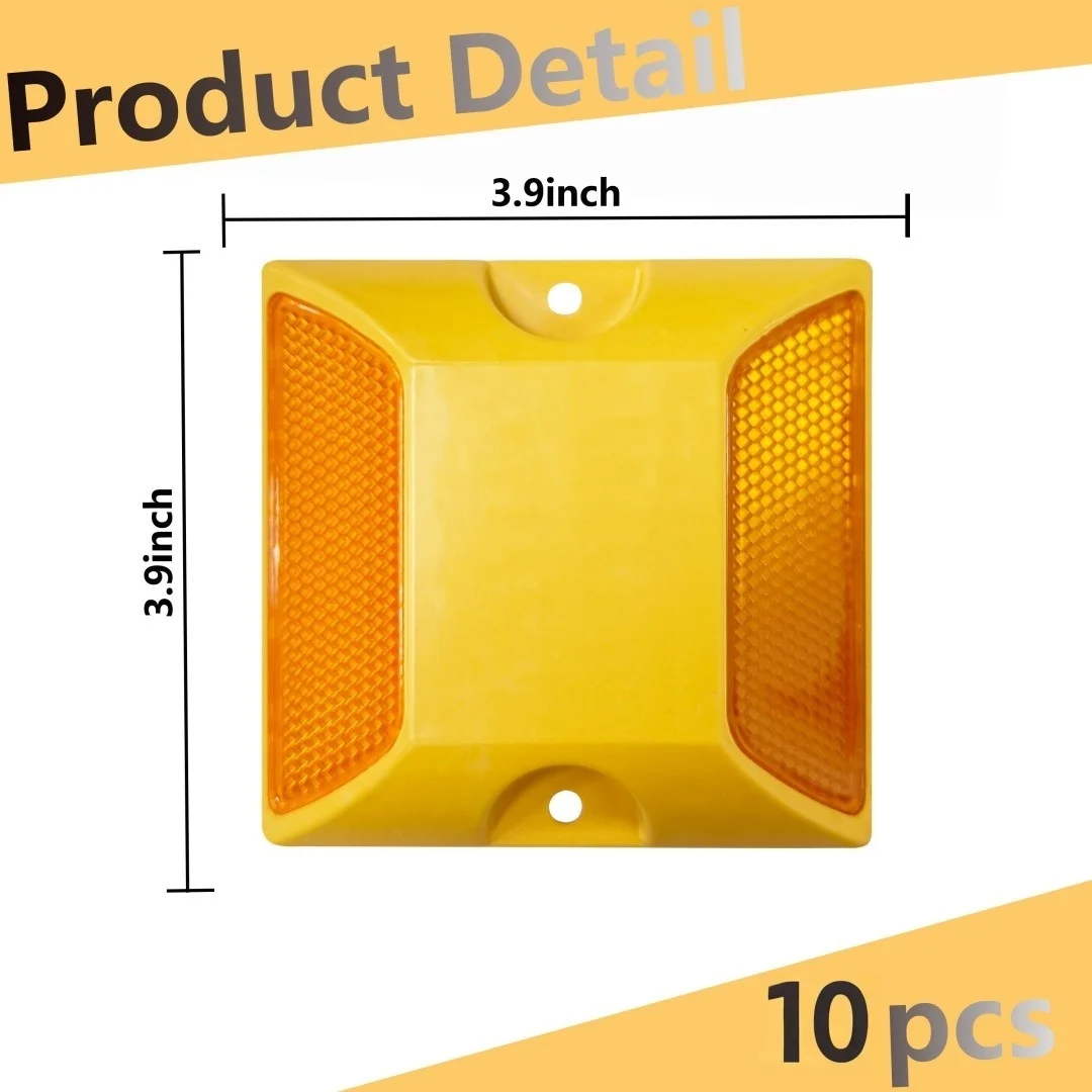 Road Reflectors 10pcs Yellow Reflector Reflective Deceleration Plate Buffer Safety Supplies Studs Roadway Security Protection