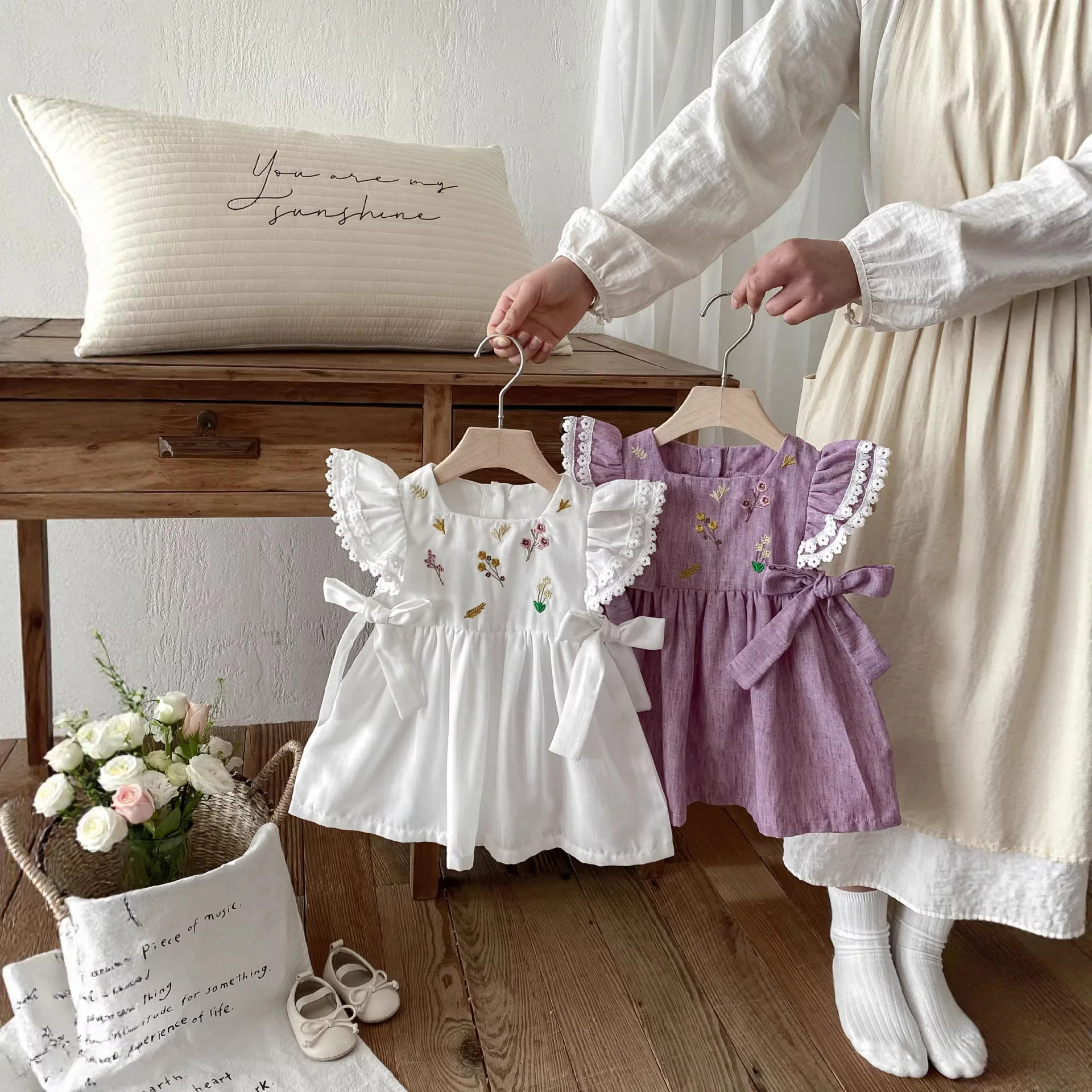Girl's Super Cute Dress 2026 Summer New Baby Cute Flower Thin Breathable Flying Sleeve Princess Dress