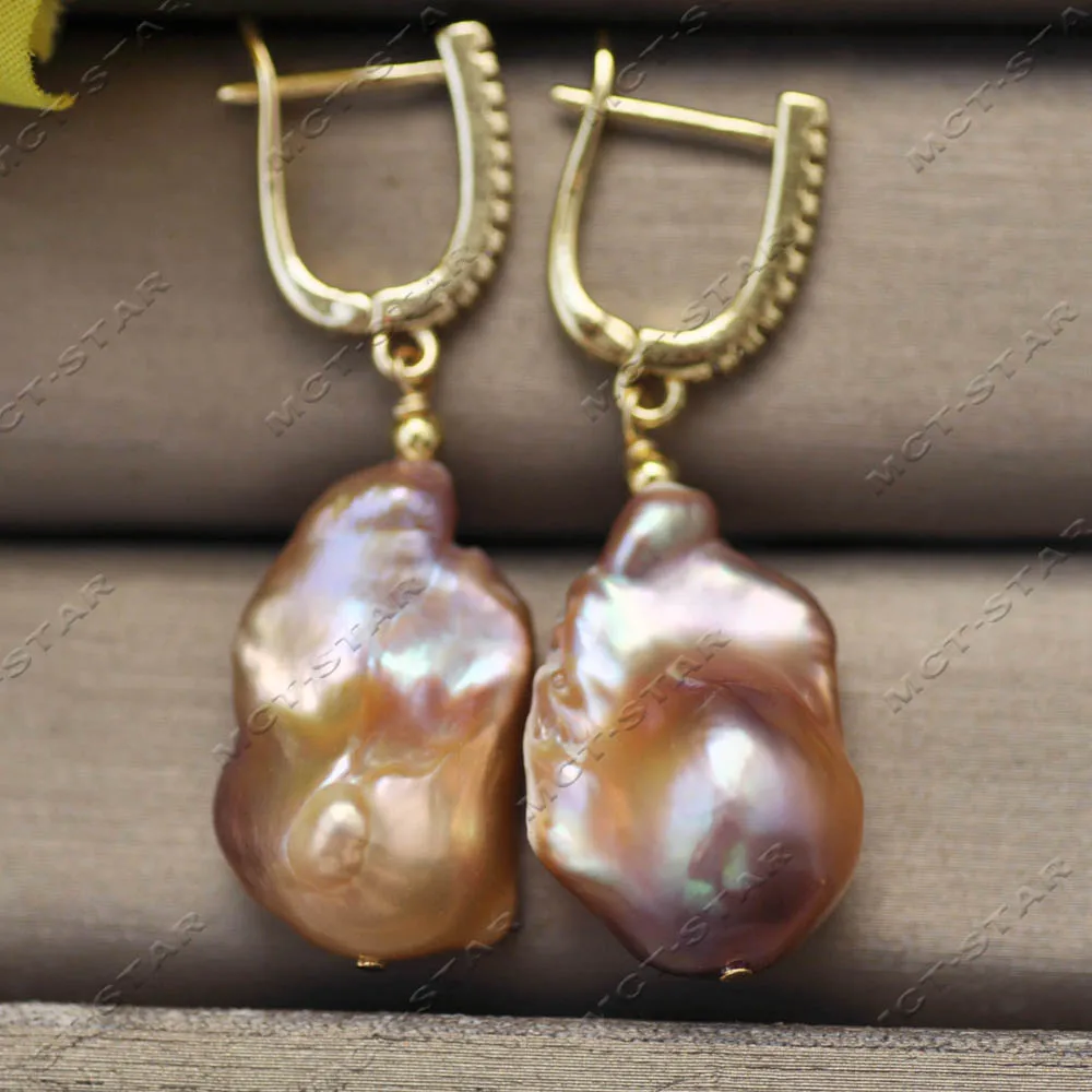 MTC·STAR Strange Luster 25mm Peacock Lavender Baroque Keshi Reborn Pearl Dangle Earring CZ (Z14338) view 2