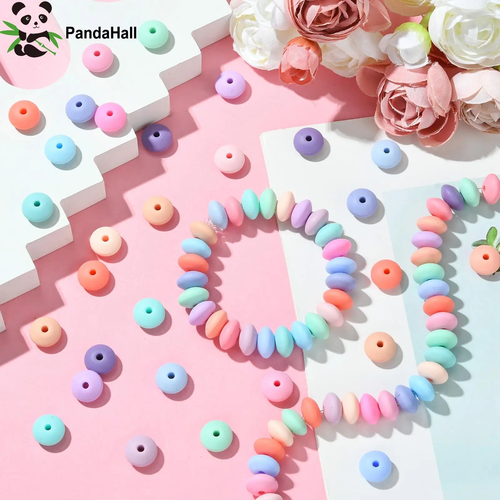 PandaHall 100Pcs Random Colors 12mm Silicone Abacus Beads Lentil Rondelle Loose Spacer Beads for Bracelet Necklace DIY Making