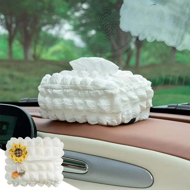 Cute Puff Car Tissue Box Pumping Paper Case Tissue Holder Auto Sun Visor Paper Organizer Napkin Container For Car