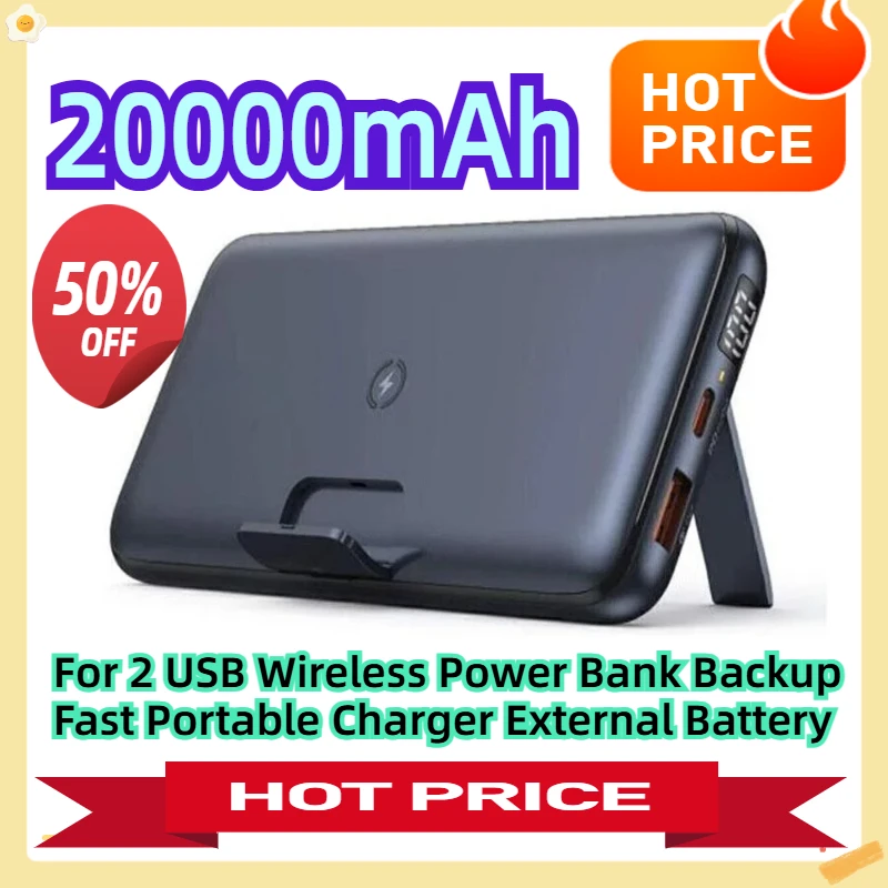 

For 2 USB Wireless Power Bank 20000mAh Backup Fast Portable Charger External Battery