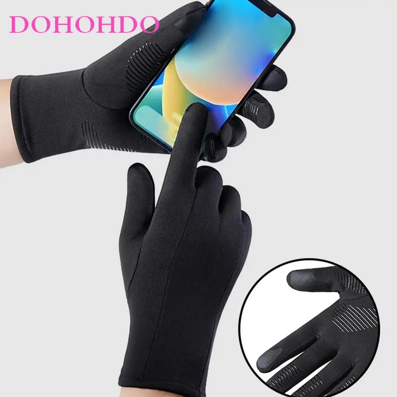 قفازات سوداء للرجال للتزلج في الهواء الطلق للخريف والشتاء مخملية للتدفئة والرياح شاشة تعمل باللمس مضادة للانزلاق قفازات ركوب الدراجات النارية