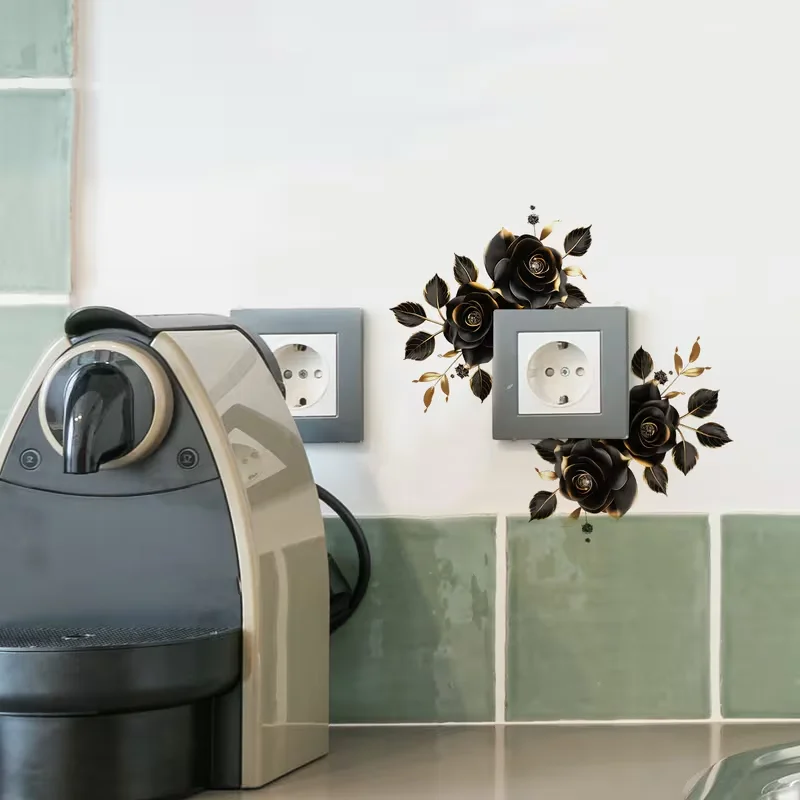 1 light luxury black rose gold leaf switch wall sticker switch refurbished item self-adhesive removable without residue