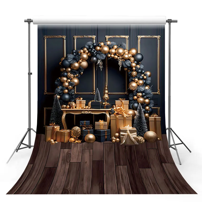 

Mehofond Photography Backdrop Christmas Gift Decor Family Festival Portrait European Xmas Wall Gold Balloon Background Props