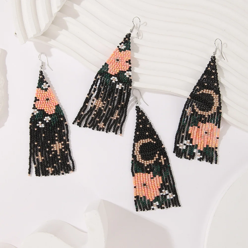 

Rice bead earrings Tassel Moon Flowers Design Originality Hand knitting Bohemia Alloy Fashion Simple Beaded earrings