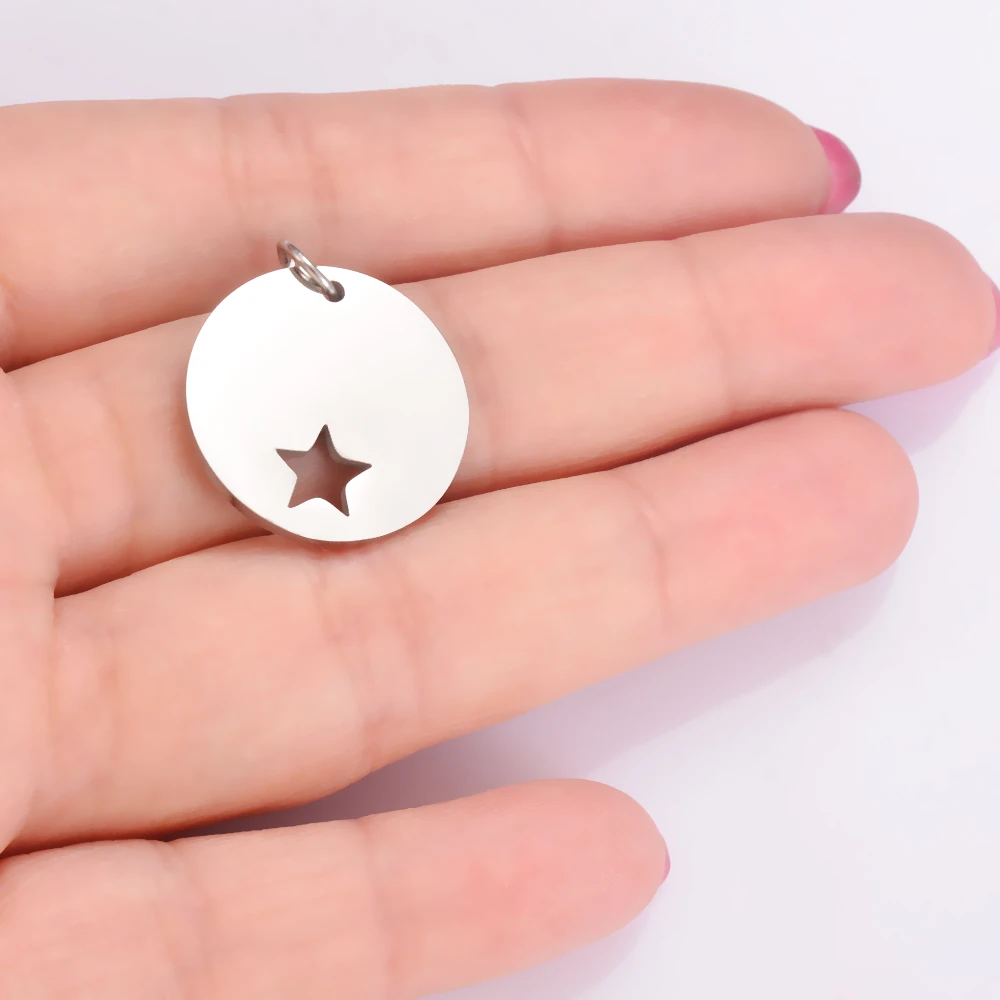 Wholesale 10pcs/lot Gold Steel Color Round Star Charms Stainless Steel Pendants for DIY Jewelry Making