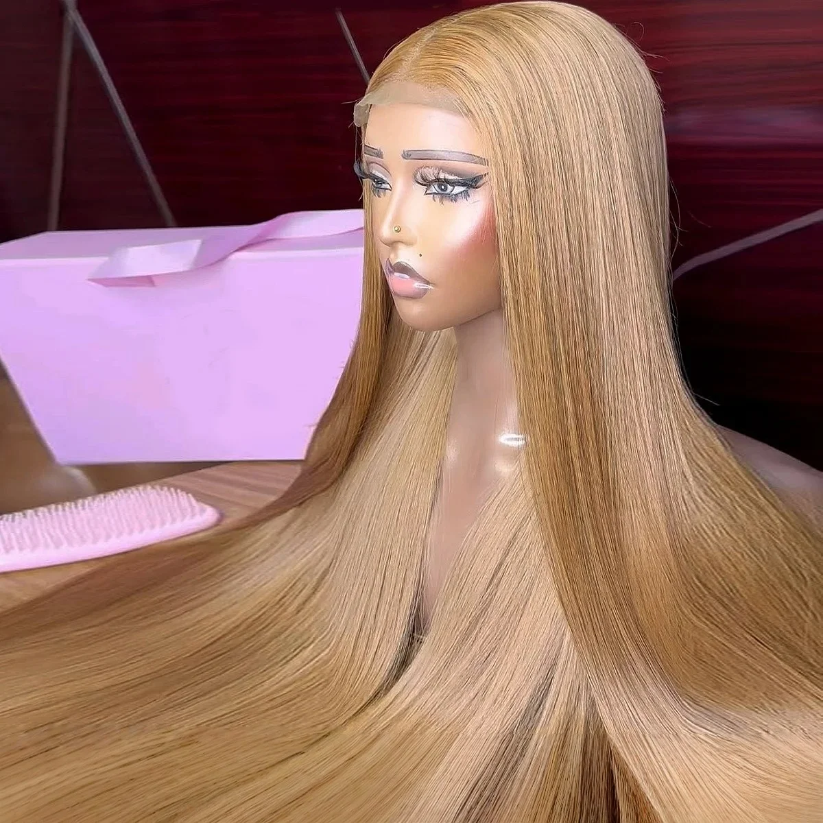 Dirty Blonde Bone Straight Lace Front Wigs 13X4 Hd Lace Wigs Synthetic Honey Caramel Heat Resistant High Quality Party Cosplay