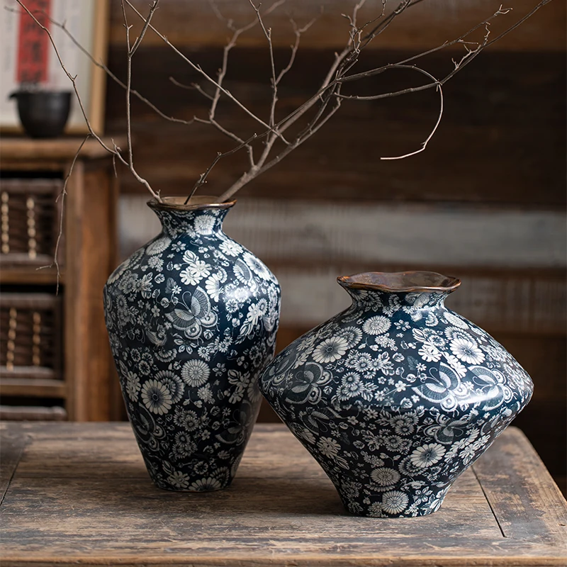 

Сине-белая керамическая ваза, новая цветочная композиция, гидропонная цветочная посуда, вход в семье, украшения в стиле ретро