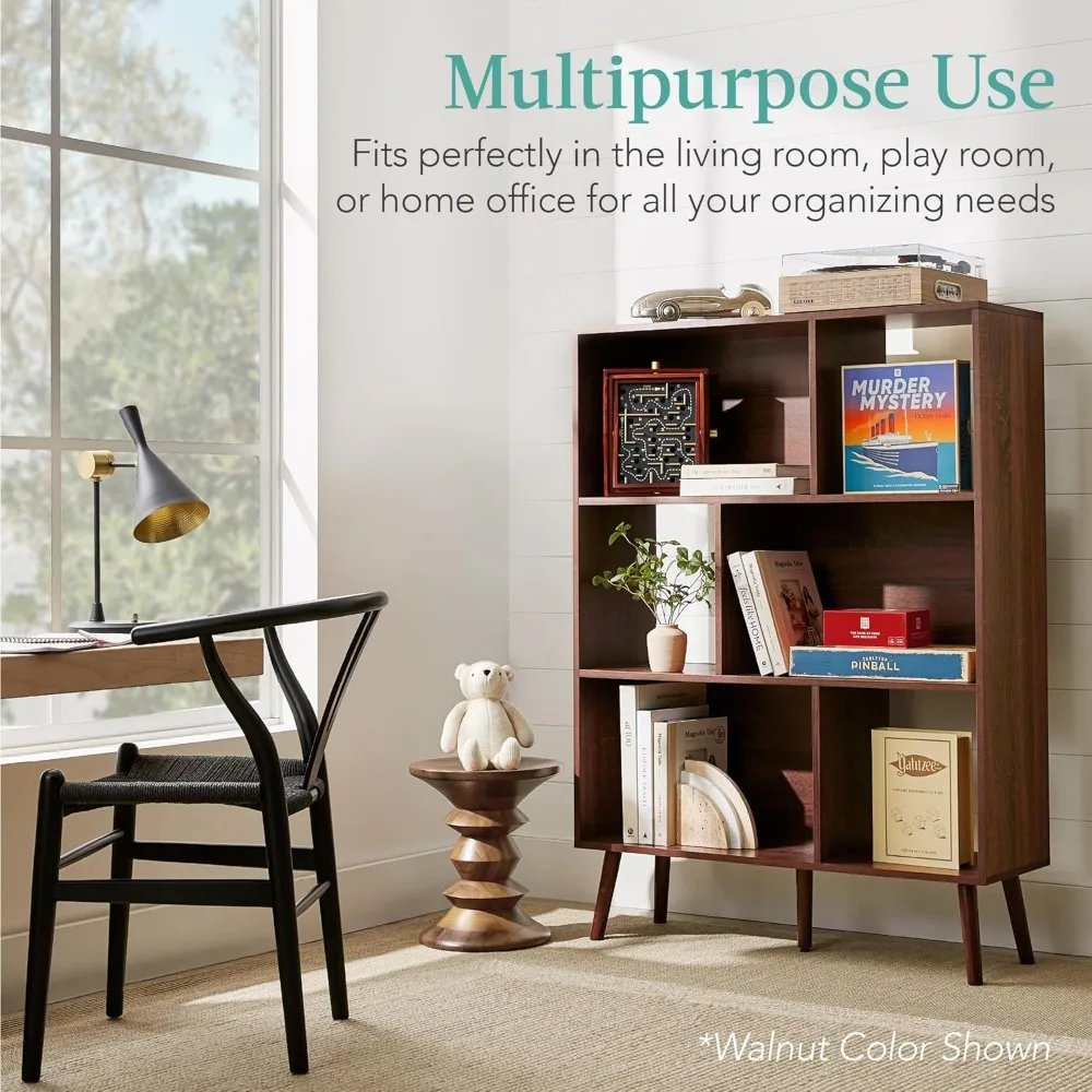 3-х уровневый современный деревянный книжный шкаф середины века, органайзер на 6 кубов для детской, детской комнаты, гостиной со съемными полками