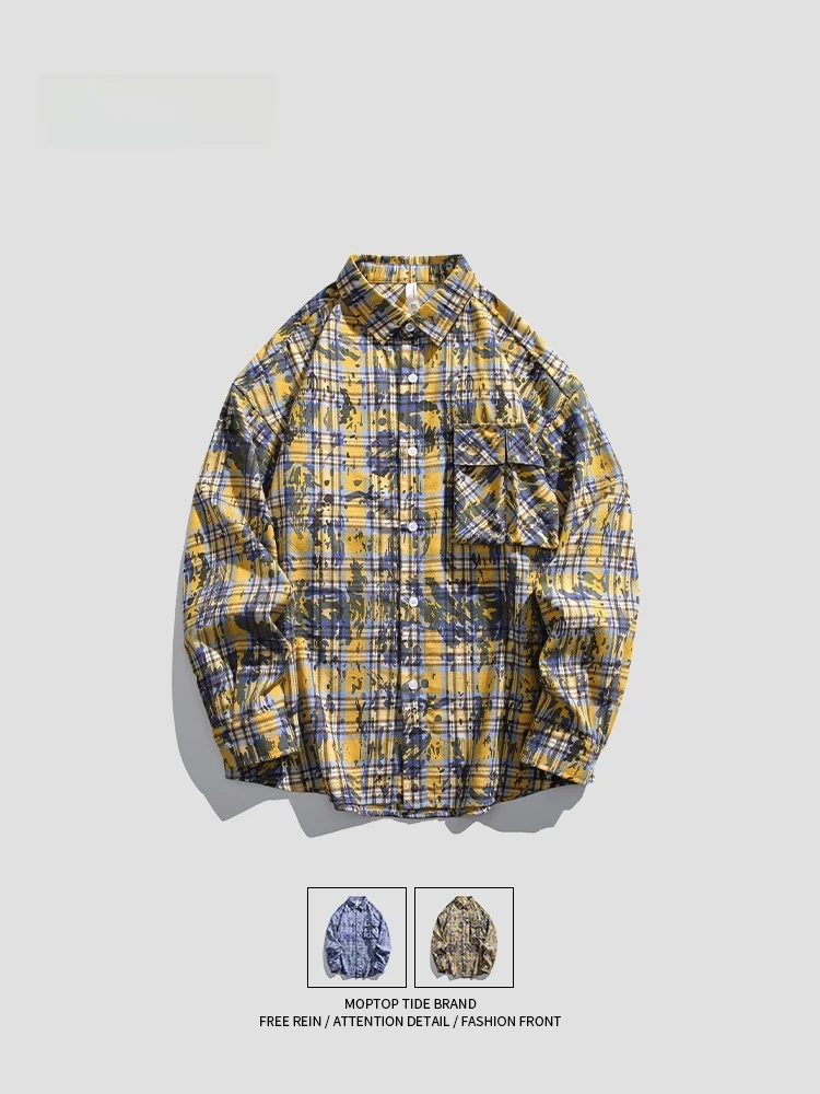 

MMOPTOP Autumnal Vintage HongKong Sle Men's Long Sve Casual irt Versatile Plaid Loose Fit Faionable Youth Polyester ...