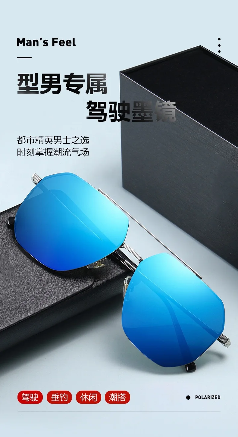 Sonnenbrille mit Metallrahmen für Herren, hochauflösende Unisex-Sonnenbrille, Angeln, Sonnenschutz, Uv400, Sommerbrille, Spiegellinsen, Schutzbrille – Detail 1