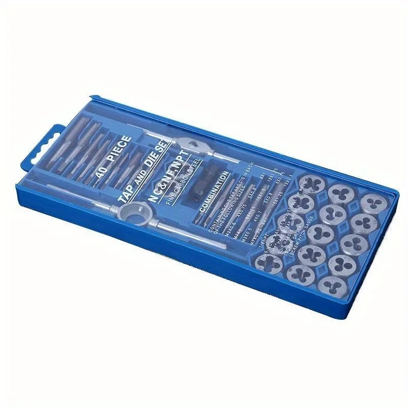 1Set M3 M12 Screw Thread Metric Taps Die Set 40pcs Alloy Metal DIY Wrench Threading Hand Tool Kit with Bag for Professional Use