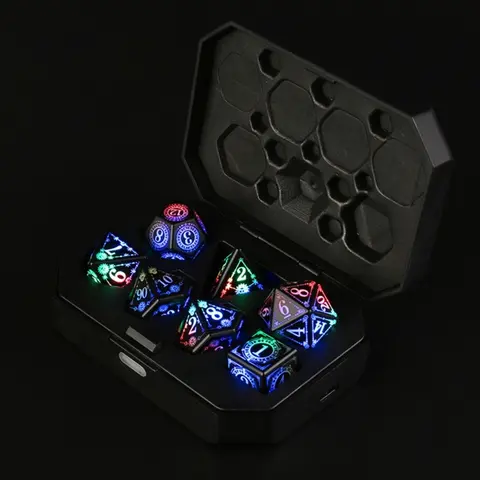 Electronic Polyhedral Dices for Tabletop Game Player, Rechargeable, Glowing LED Dices, Role Playing Game, 7 Pcs