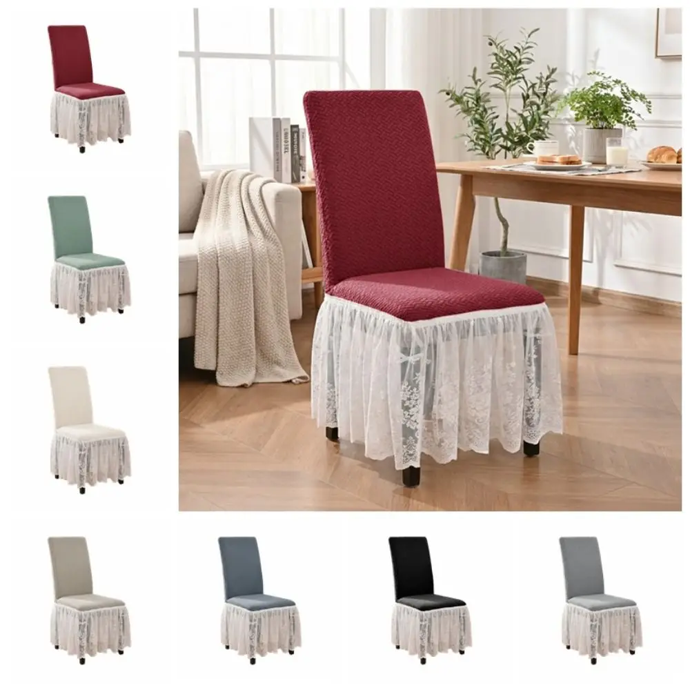 Thickened Chair Cover with Skirt Stretchable Breathable Elastic Chair Cover Pet-Resistant Dust-Proof Dining Chair Cover Kitchen