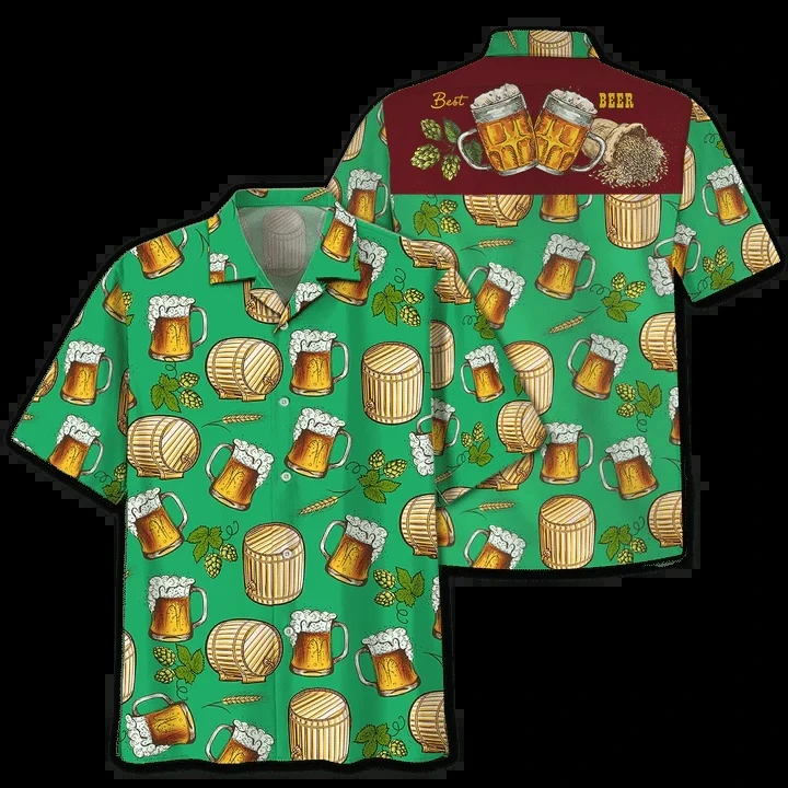 

Green Theme Beer Wooden Barrel Hawaiian Shirt Summer aloha hawaii shirt 3D Printed Shirt Men For Women Tee hip hop shirts