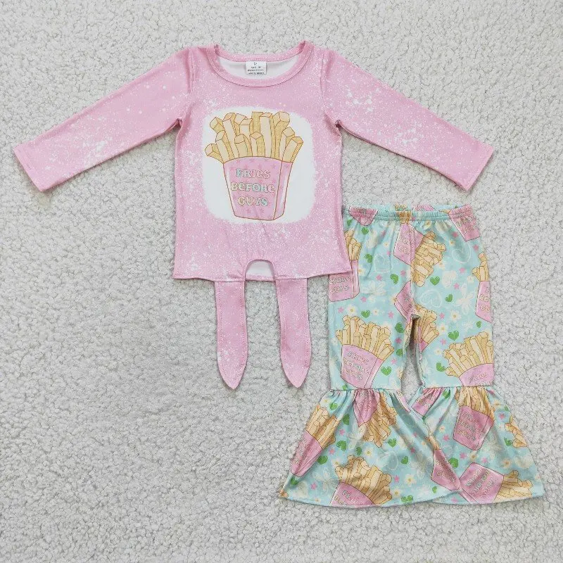 

New rts Infants and Toddlers Girls Valentine's Day Pink Suit Wholesale Boutique Chip Pattern Long Sleeve Set