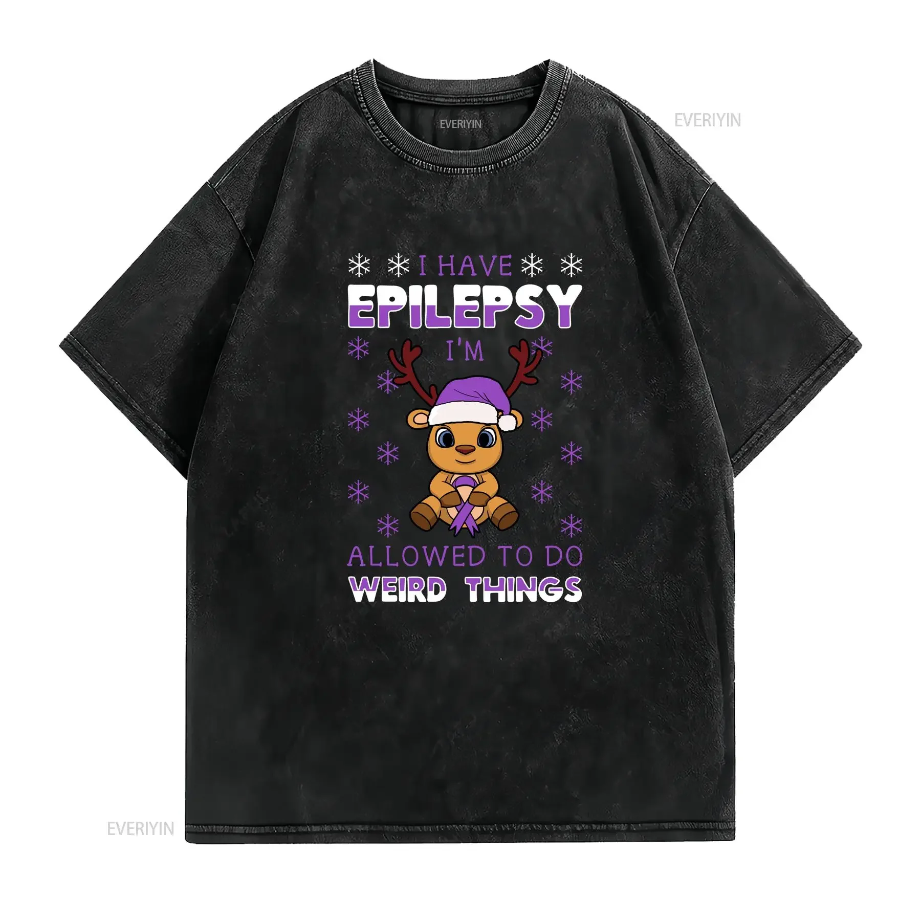 I Have Epilepsy I'm Allowed To Do Weird Things T Shirt For Christmas December 25th Reindeer Seizure Awareness Purple Ribbon