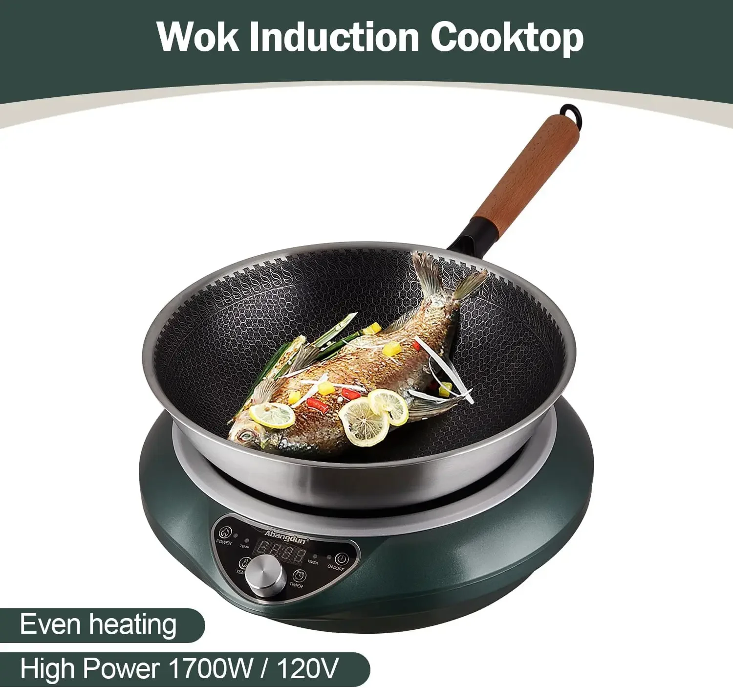 Wok Piano cottura a induzione 1700W 120V Bruciatore Wok Induzione Wok elettrico Stufa elettrica Piastra riscaldante uniforme