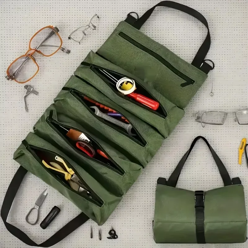 Heavy-Duty Roll-Up Tool Bag-Oxford Fabric Multi-Tool Organizer All-in-One Garage Storage for Mechanics/Electricians/Carpenter